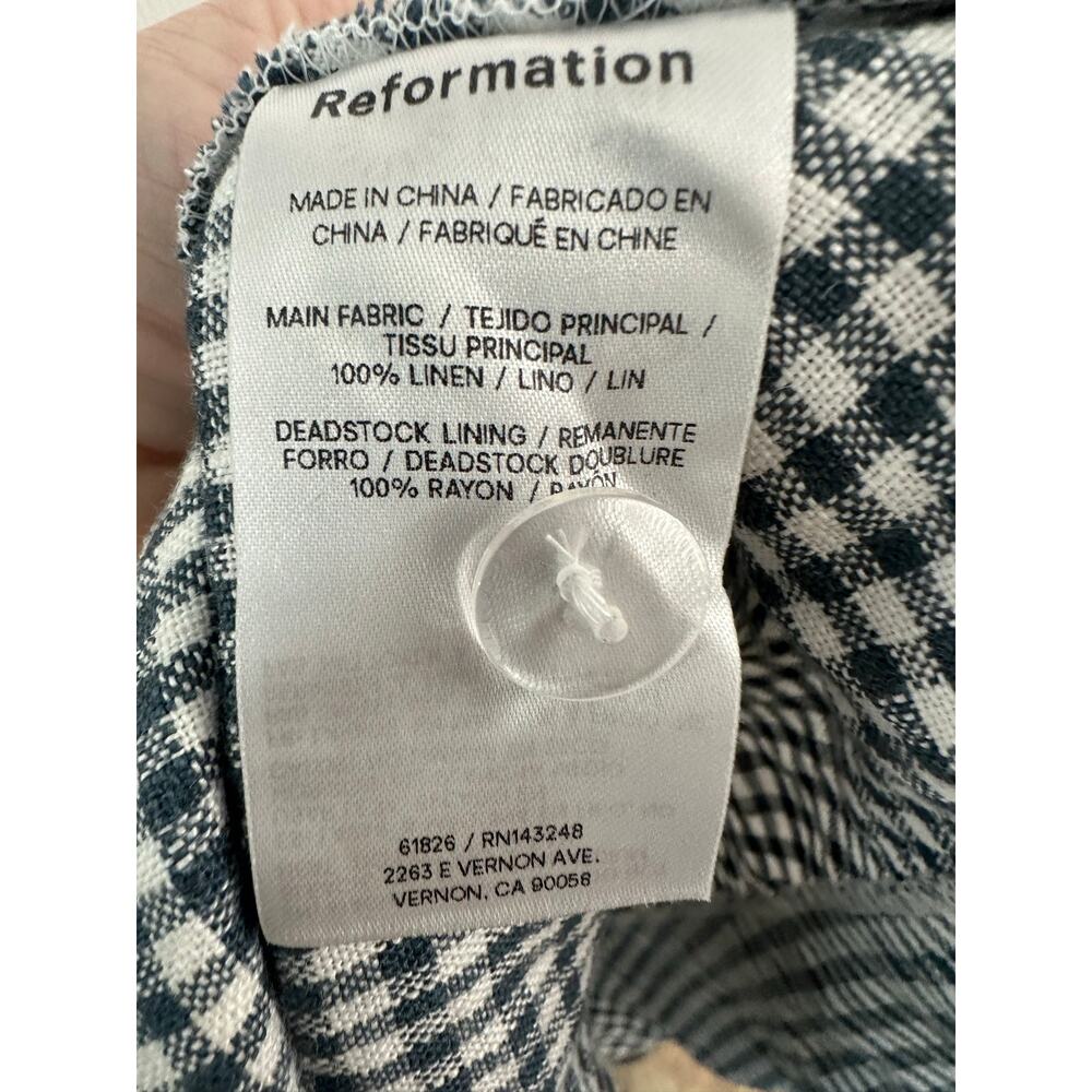 REFORMATION Balia Linen Midi Dress in Slate Blue Gingham Check Coquette - Sz 0 - Picture 7 of 7